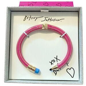 BETSEY JOHNSON Back to School Pink Sparkly Glitter Hinge Pencil Bracelet NEW NWT